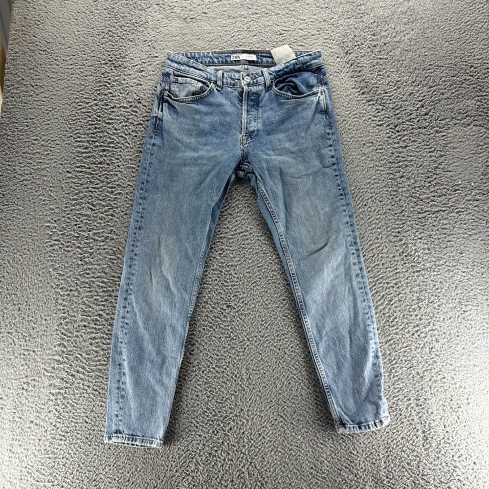 Zara Men's Slim Straight Jeans - Light Blue